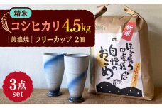 【令和7年産】 精米 コシヒカリ 特別栽培米 （4.5kg） + 【美濃焼】 青雲かいらぎ フリーカップ 大 （2個） 多治見市 / 山松加藤松治郎商店 [TEU011]