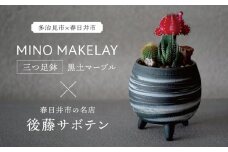 多治見市×春日井市コラボ 【美濃焼】 MINO MAKELAY 三つ足鉢 黒土マーブル × 【日本有数のサボテンの生産地】春日井市の名店 後藤サボテン 【井澤コーポレーション】 [TBP162]