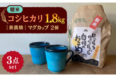 【令和7年産】 精米 コシヒカリ 特別栽培米 （1.8kg） + 【美濃焼】 青輝貫入 マグカップ （2個） 多治見市 / 山松加藤松治郎商店 [TEU025]