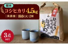 【令和7年産】 精米 コシヒカリ 特別栽培米 （4.5kg） + 【美濃焼】 青雲かいらぎ 湯呑 大 （2個） 多治見市 / 山松加藤松治郎商店 [TEU029]