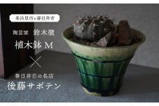 多治見市×春日井市コラボ 【美濃焼】 陶芸家「鈴木徹」 植木鉢 M × 【日本有数のサボテンの生産地】 春日井市の名店 後藤サボテン 【井澤コーポレーション】 [TBP179]