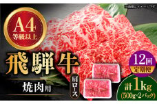 【12回定期便】 飛騨牛 焼肉用 ロース・肩ロース 1kg A4等級以上 和牛 ブランド牛 国産 牛肉 多治見市 / 渡辺精肉店 [TAZ037]