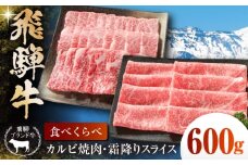 【食べくらべ】 飛騨牛 カルビ(焼肉)・霜降りスライス 600g(150g×4パック)各2パック 小分け 多治見市 / 飛騨高山ミート MZ016 冷凍 真空パック ブランド和牛 [THP015]