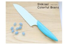志津刃物製作所：カラフルビーンズ 三徳包丁 水色 フッ素コーティング H7-81