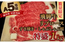 【数量限定！チルド（冷蔵）発送！】「飛騨牛」A5等級リブロース 1kg すき焼き しゃぶしゃぶ F4N-1259