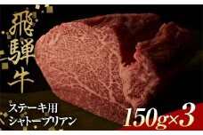 飛騨牛 ステーキ用 シャトーブリアン150g×3 鉄板焼き 網焼き 焼肉 バーベキュー BBQ F4N-1633
