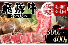 飛騨牛 満喫 定期便 全4回 食べ比べ 300g～400g F4N-1695