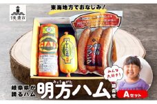 [№5308-0017]明方 ハム Aセット ボロニア ソーセージ フランクフルト JA ブランド 高級 豚肉 お肉 国産 熟成 塩分 控えめ 天然 豚腸 バーベキュー BBQ 加工品 お取り寄せ 贈答 ギフト 送料無料 めぐみの農業協同組合 岐阜県 美濃市