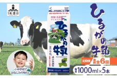 [№5308-0318]定期便 6ヵ月連続 全6回 ひるがの 牛乳 1000ml 5本セット 成分無調整 岐阜県産 生乳100％使用 種類別牛乳 産地指定 酪農家指定 ミルク 1リットル パック 送料無料 美濃酪連 岐阜県 美濃市