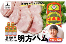 [№5308-0519]明方 ハム 5本 プレスハム JA ブランド 高級 豚肉 お肉 国産 熟成 塩分 控えめ 天然 豚腸 バーベキュー BBQ 加工品 お取り寄せ 贈答 ギフト 送料無料 めぐみの農業協同組合 岐阜県 美濃市
