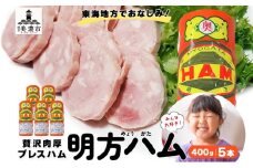 [№5308-0519]【9月中旬ごろより順次発送】明方 ハム 5本 プレスハム JA ブランド 高級 豚肉 お肉 国産 熟成 塩分 控えめ 天然 豚腸 バーベキュー BBQ 加工品 お取り寄せ 贈答 ギフト 送料無料 めぐみの農業協同組合 岐阜県 美濃市