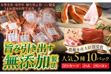 中山道ハム 人気5種 10パック ソーセージ ハム ベーコン 冷凍 瑞浪市 / オーガニックフーズ お取り寄せ 小分け 手作り 無塩せき 発色剤 保存料 無添加 [AZAK002]