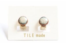 【美濃焼】 黄緑むら タイル イヤリング 直径10mm 瑞浪市 / TILEmade タイル アクセサリー ハンドメイド [AZCD025]