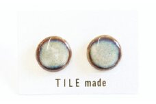 【美濃焼】 黄緑むら タイル ピアス 直径15mm 瑞浪市 / TILEmade タイル アクセサリー ハンドメイド [AZCD029]