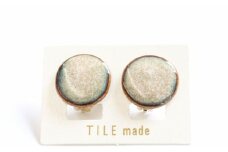 【美濃焼】 黄緑むら タイル イヤリング 直径20mm 瑞浪市 / TILEmade タイル アクセサリー ハンドメイド [AZCD027]