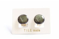 【美濃焼】 苔むら タイル イヤリング 直径15mm 瑞浪市 / TILEmade タイル アクセサリー ハンドメイド [AZCD050]