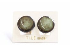 【美濃焼】 苔むら タイル イヤリング 直径20mm 瑞浪市 / TILEmade タイル アクセサリー ハンドメイド [AZCD051]