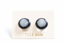 【美濃焼】 紫むら タイル イヤリング 直径15mm 瑞浪市 / TILEmade タイル アクセサリー ハンドメイド [AZCD032]