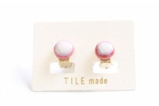 【美濃焼】 ピンクむら タイル イヤリング 直径10mm 瑞浪市 / TILEmade タイル アクセサリー ハンドメイド [AZCD019]