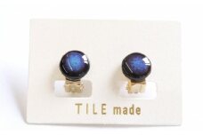 【美濃焼】 青錆むら タイル イヤリング 直径10mm 瑞浪市 / TILEmade タイル アクセサリー ハンドメイド [AZCD043]