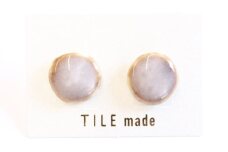 【美濃焼】 薄茶むら タイル ピアス 直径15mm 瑞浪市 / TILEmade タイル アクセサリー ハンドメイド [AZCD071]