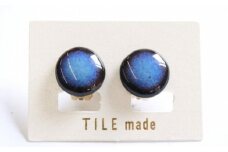 【美濃焼】 青錆むら タイル イヤリング 直径15mm 瑞浪市 / TILEmade タイル アクセサリー ハンドメイド [AZCD044]