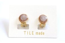 【美濃焼】 薄茶むら タイル イヤリング 直径10mm 瑞浪市 / TILEmade タイル アクセサリー ハンドメイド [AZCD067]