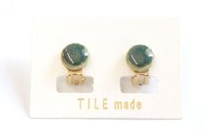 【美濃焼】 緑むら タイル イヤリング 直径10mm 瑞浪市 / TILEmade タイル アクセサリー ハンドメイド [AZCD073]