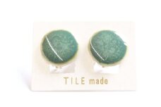 【美濃焼】 緑むら タイル イヤリング 直径20mm 瑞浪市 / TILEmade タイル アクセサリー ハンドメイド [AZCD075]