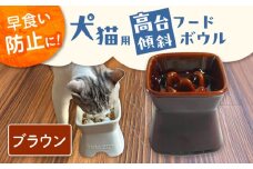 【美濃焼】 陶器製ペット用フードボウル 早食い防止 高台傾斜カラーフードボウル ブラウン pet166 瑞浪市 / ながしまプランニングオフィス エサ入れ 餌皿 犬 猫 [AZBM044]