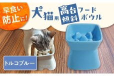 【美濃焼】 陶器製ペット用フードボウル 早食い防止 高台傾斜カラーフードボウル トルコブルー pet166 瑞浪市 / ながしまプランニングオフィス エサ入れ 餌皿 犬 猫 [AZBM045]