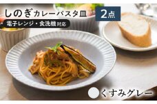 【美濃焼/みずなみ焼】 シックな 北欧風食器 しのぎカレーパスタ皿 2枚セット くすみグレー 瑞浪市 / 山喜製陶 プレート カレー皿 食器 [AZCP001]