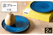 【美濃焼】 北欧/深ブルー 19cm 中皿 (ケーキ皿) 2枚セット 35193986 瑞浪市 / やまに 食器 皿 陶磁器 [AZCR003]