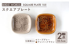 【美濃焼】 スクエアプレート ペアセット ＜BIRDS' WORDS＞ SQUARE PLATE 105 トープグレー × アンバーブラウン 瑞浪市 / FLYWAY [AZCC006]
