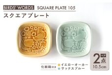 【美濃焼】 スクエアプレート ペアセット ＜BIRDS' WORDS＞ SQUARE PLATE 105 イエローオーカー × サックスブルー 瑞浪市 / FLYWAY [AZCC002]