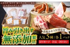 中山道ハム ソーセージ ベーコン ハム 人気5種 小分け 冷凍 瑞浪市 / オーガニックフーズ お取り寄せ 小分け 手作り 無塩せき 発色剤 保存料 無添加 [AZAK008]