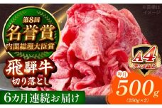 【6回定期便】 飛騨牛 切り落とし 500g (250g×2) 瑞浪市 / 肉のひぐち [AZDE016]