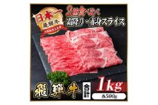 レビューキャンペーン実施中!飛騨牛　霜降・赤身スライス食べ比べセット　計1kg  A4～A5等級_肉 牛肉 飛騨牛 霜降り 赤身 スライス すき焼き しゃぶしゃぶ ブランド牛 人気 おすすめ 送料無料 贈答 ギフト 冷凍 1kg【1487359】