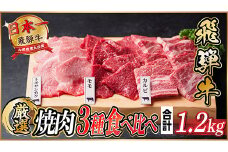 飛騨牛　焼肉厳選3種食べ比べセット(カルビ・トモサンカク・モモ)　約1.2kg【1531176】