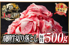 ＜毎月定期便＞飛騨牛　切り落とし　約500g＜冷蔵便＞全3回【4055013】