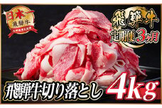 ＜毎月定期便＞飛騨牛　切り落とし　約4kg＜冷蔵便＞全3回【4055092】