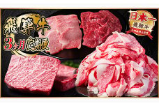 ＜毎月定期便＞飛騨牛 定期便 計1.4kg＜冷蔵便＞全3回【4055505】
