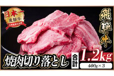 飛騨牛 焼肉切り落とし 約1.2kg(約400g×3)タレ付き 訳あり＜冷蔵便＞A4～A5 黒毛和牛【1543587】