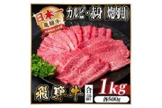 レビューキャンペーン実施中!飛騨牛　厳選カルビ・赤身(焼肉・BBQ用)1kg　A4～A5　小分け_ 肉 飛騨牛 焼き肉 カルビ 赤身 焼肉 やきにく 焼肉用 牛肉 牛 ニク にく お肉 BBQ バーベキュー アウトドア キャンプ ギフト プレゼント 岐阜県 1kg 冷凍 送料無料 【1543764】