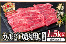 レビューキャンペーン実施中!飛騨牛　厳選カルビ(焼肉・BBQ用)1.5kg　A4～A5等級　小分け【1543785】