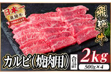 レビューキャンペーン実施中!飛騨牛　厳選カルビ(焼肉・BBQ用)2kg　A4～A5等級　小分け【1543786】