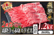 レビューキャンペーン実施中!飛騨牛　霜降・赤身スライス食べ比べセット　計1.2kg  しゃぶしゃぶ他【1559702】