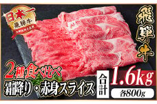 レビューキャンペーン実施中!飛騨牛　霜降・赤身スライス食べ比べセット　計1.6kg  しゃぶしゃぶ他【1559703】