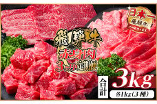 レビューキャンペーン実施中!＜毎月定期便＞飛騨牛 赤身肉定期便 計3kg全3回【4059529】