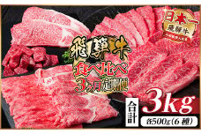 レビューキャンペーン実施中!飛騨牛霜降り・赤身食べ比べセット　3ヶ月定期便　計3kg　A4～A5【4059526】
